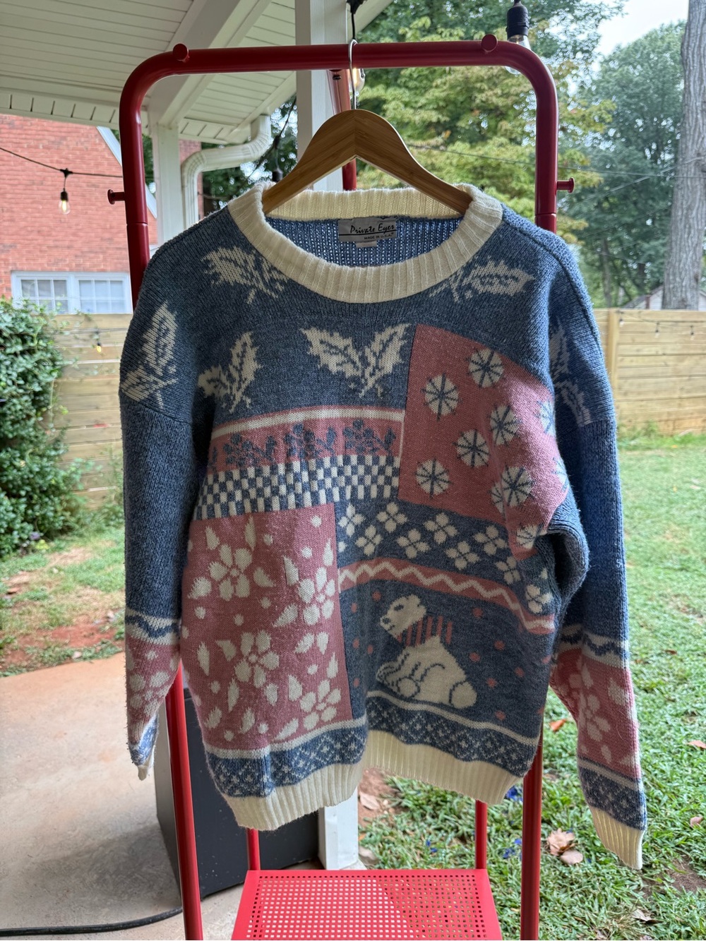 Cozy Blue & Pink Patterned Polar Bear Sweater